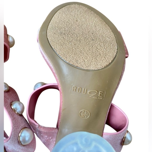 Rouge New Upright Pearl Pink Mauve Velvet Clear Block Heels 7.5 NWT - Picture 8 of 11